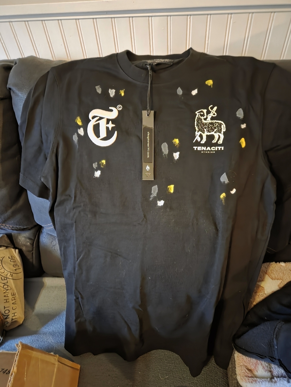 Tenaciti Black Graphic Logo Tee with Paint Splatter